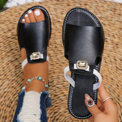 Damen Slip-On Sandalen mit Schmuckstein und modernem Design – Elegante Freizeitschuhe