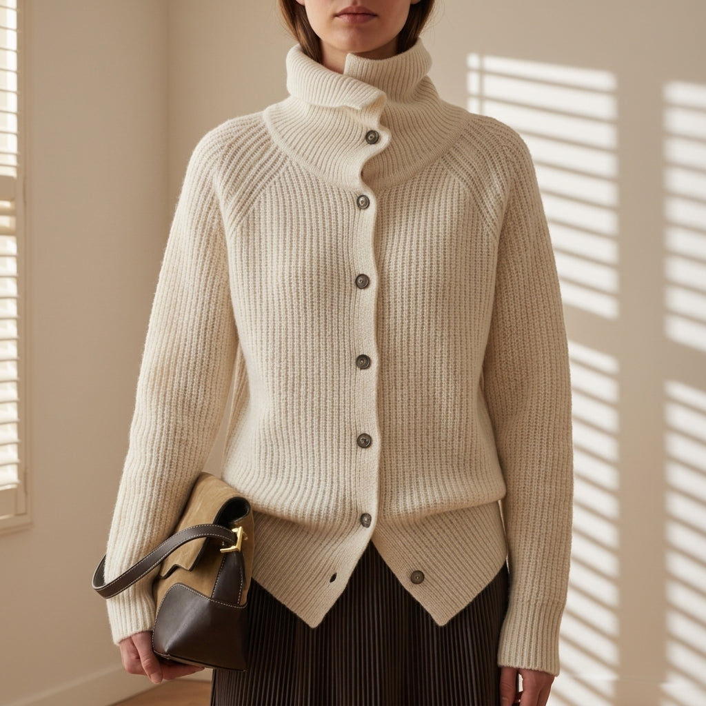 Damen Strickjacke mit Stehkragen und Raglanärmeln