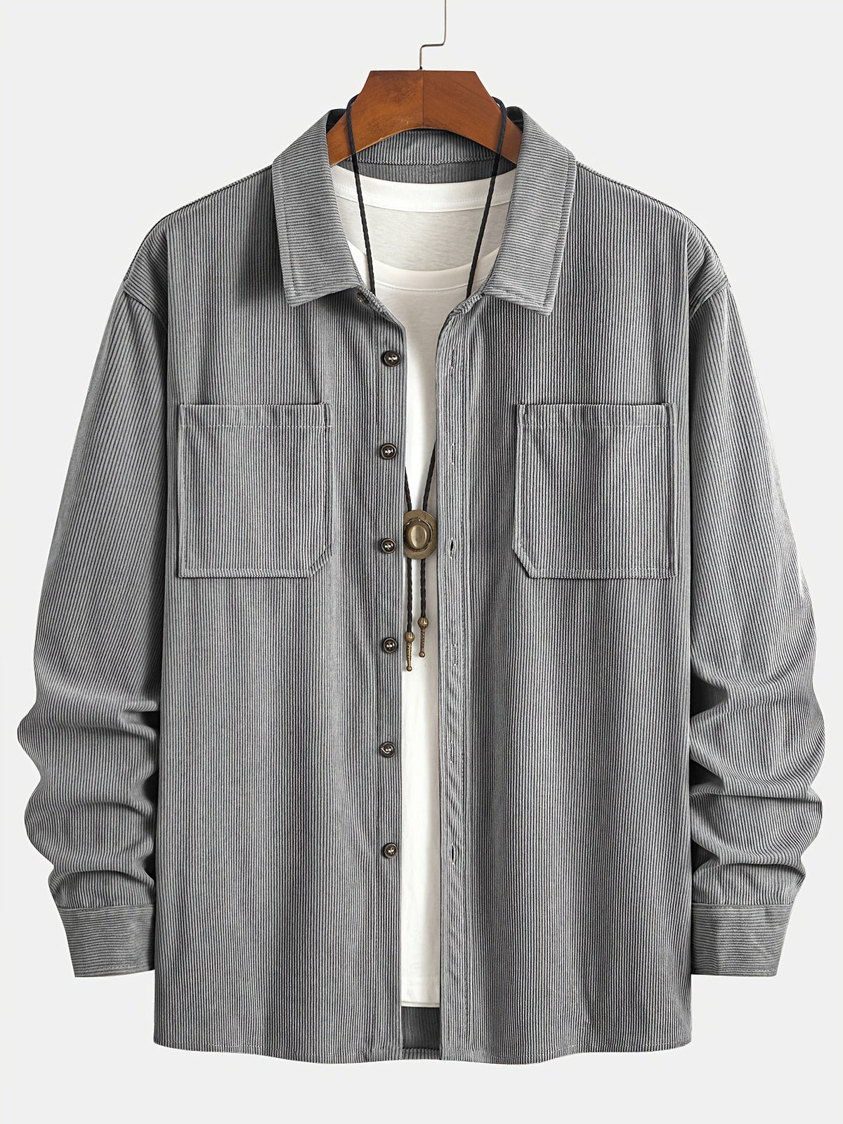Herren Cordhemd Overshirt mit zwei Brusttaschen Langarm Freizeithemd