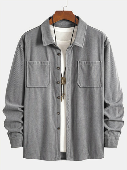 Herren Cordhemd Overshirt mit zwei Brusttaschen Langarm Freizeithemd