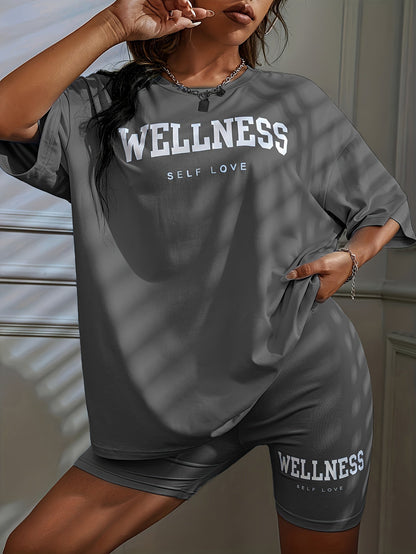 Damen Wellness Lounge Set Oversize T-Shirt & Radlerhose – Bequeme Freizeitmode mit Schriftzug