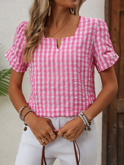 Damen Bluse im eleganten Vichy-Karo Stil mit Kurzarm – Perfekt für Freizeit und Alltag
