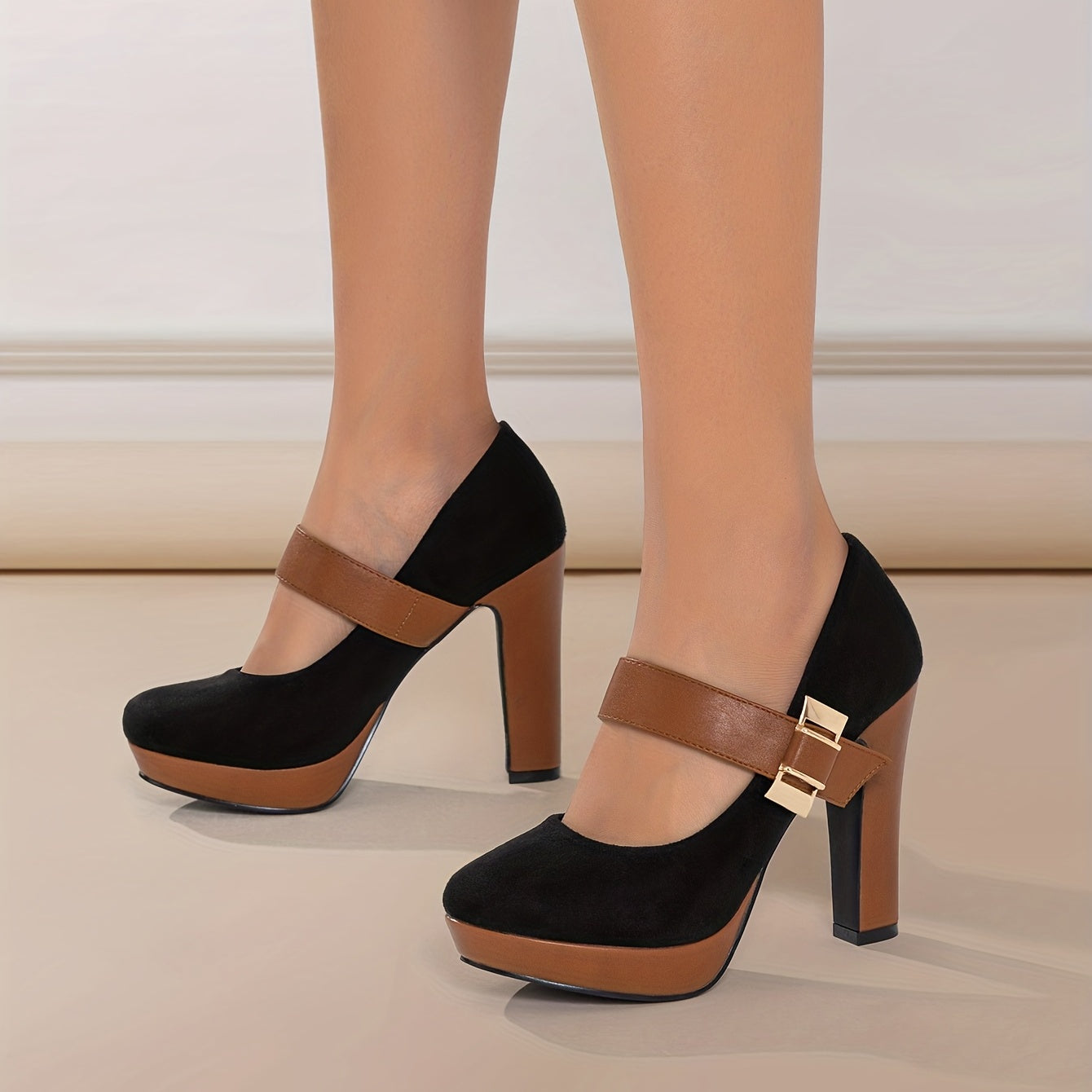 Damen Mary-Jane High Heels mit Blockabsatz für elegante Anlässe