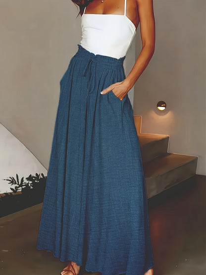 Damen Weite Bein Palazzo Hose mit Hohem Bund und Kordelzug – Eleganter Sommerlook für Freizeit und Alltag