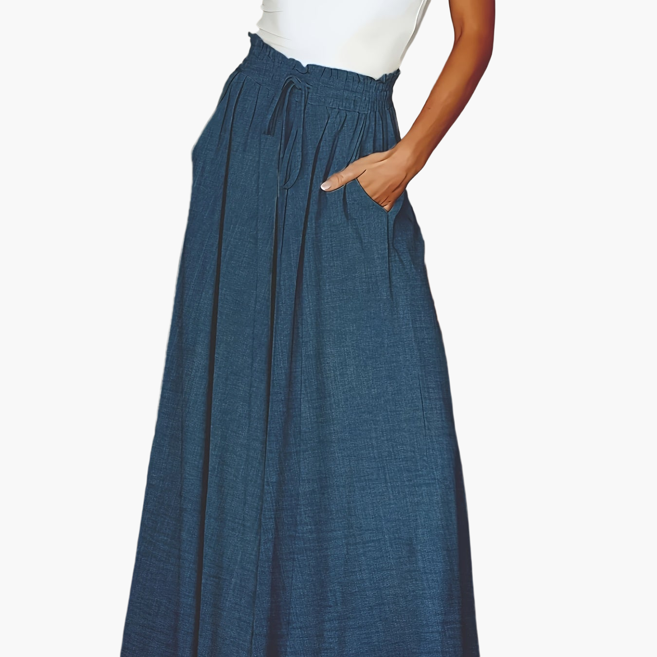 Damen Weite Bein Palazzo Hose mit Hohem Bund und Kordelzug – Eleganter Sommerlook für Freizeit und Alltag