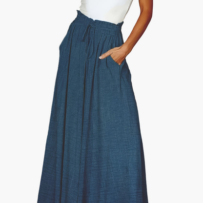 Damen Weite Bein Palazzo Hose mit Hohem Bund und Kordelzug – Eleganter Sommerlook für Freizeit und Alltag