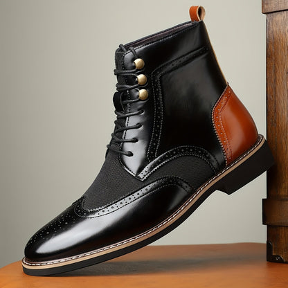 Herren Schnürstiefelette Brogue-Stil Zweifarbig mit Lochmuster