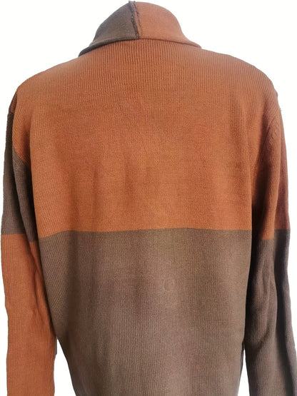 Herren Strickjacke mit Schalkragen, Zweifarbig, Knopfleiste, Lange Ärmel