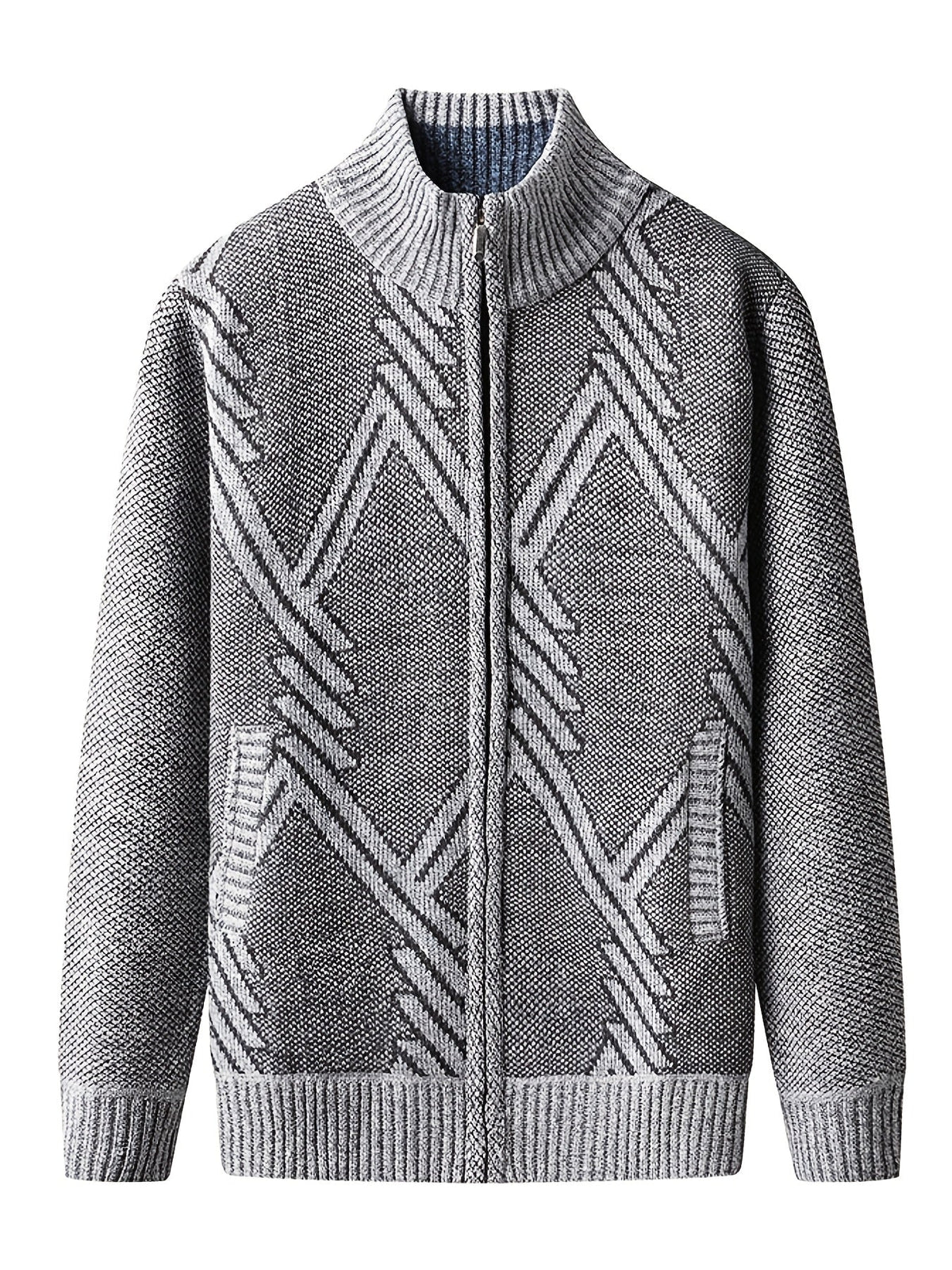 Herren Strickjacke Reißverschluss Stehkragen Geometrisches Muster Warm