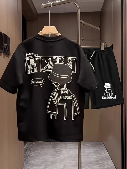 Herren Sommer Freizeit Set – T-Shirt & Shorts mit Print, Modernes Lounge- und Streetwear-Outfit