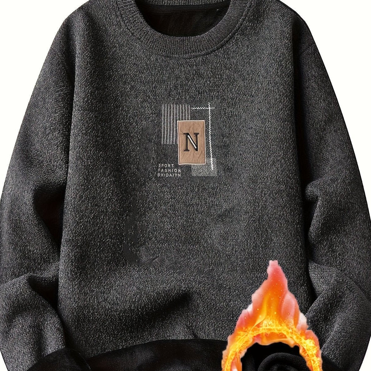 Unisex Langarm Sweatshirt Rundhals Fleece-Futter Melange-Optik