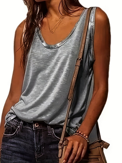 Damen Tanktop mit modernem Schnitt und glänzender Ausschnittkante – Lässiger Alltagsstil