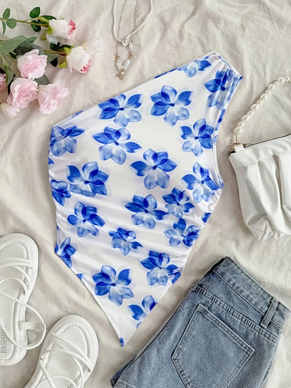 Damen Ein-Schulter-Body mit Blumenmuster – Eleganter Sommer-Body für Freizeit und Urlaub