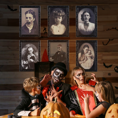 Halloween Deko Wechselbild Geisterporträts – Gruselige Lentikularbilder für Spukhaus & Party (3er oder 6er Set)