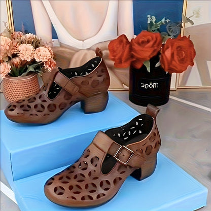 Damen Mary Jane Blockabsatz Schuhe im modischen Cut-Out Design – Stilvolle Alltagsschuhe für Frühling und Freizeit
