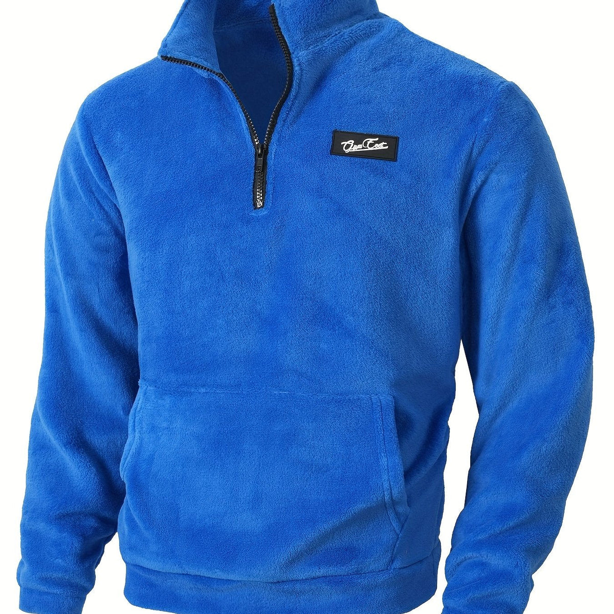 Fleece Pullover Herren mit Reißverschluss Stehkragen und Kängurutasche