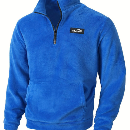 Fleece Pullover Herren mit Reißverschluss Stehkragen und Kängurutasche