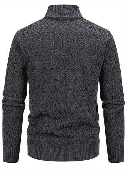 Herren Strickjacke Rautenmuster Stehkragen Reißverschluss Feinstrick Casual