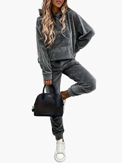 Damen Freizeit Hoodie Jogginganzug Set mit Tasche – Lässiger Streetstyle für Alltag & Reisen