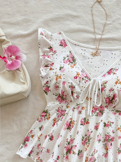 Damen Peplum-Bluse mit Blumenmuster und verspieltem Bindeband – Romantischer Vintage-Stil für Freizeit und Ausflüge