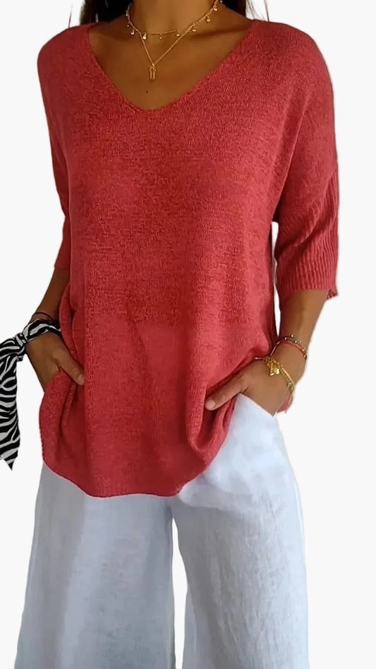 Damen Stricktop mit V-Ausschnitt – Lässiger, bequemer Freizeitpullover für vielseitige Outfits