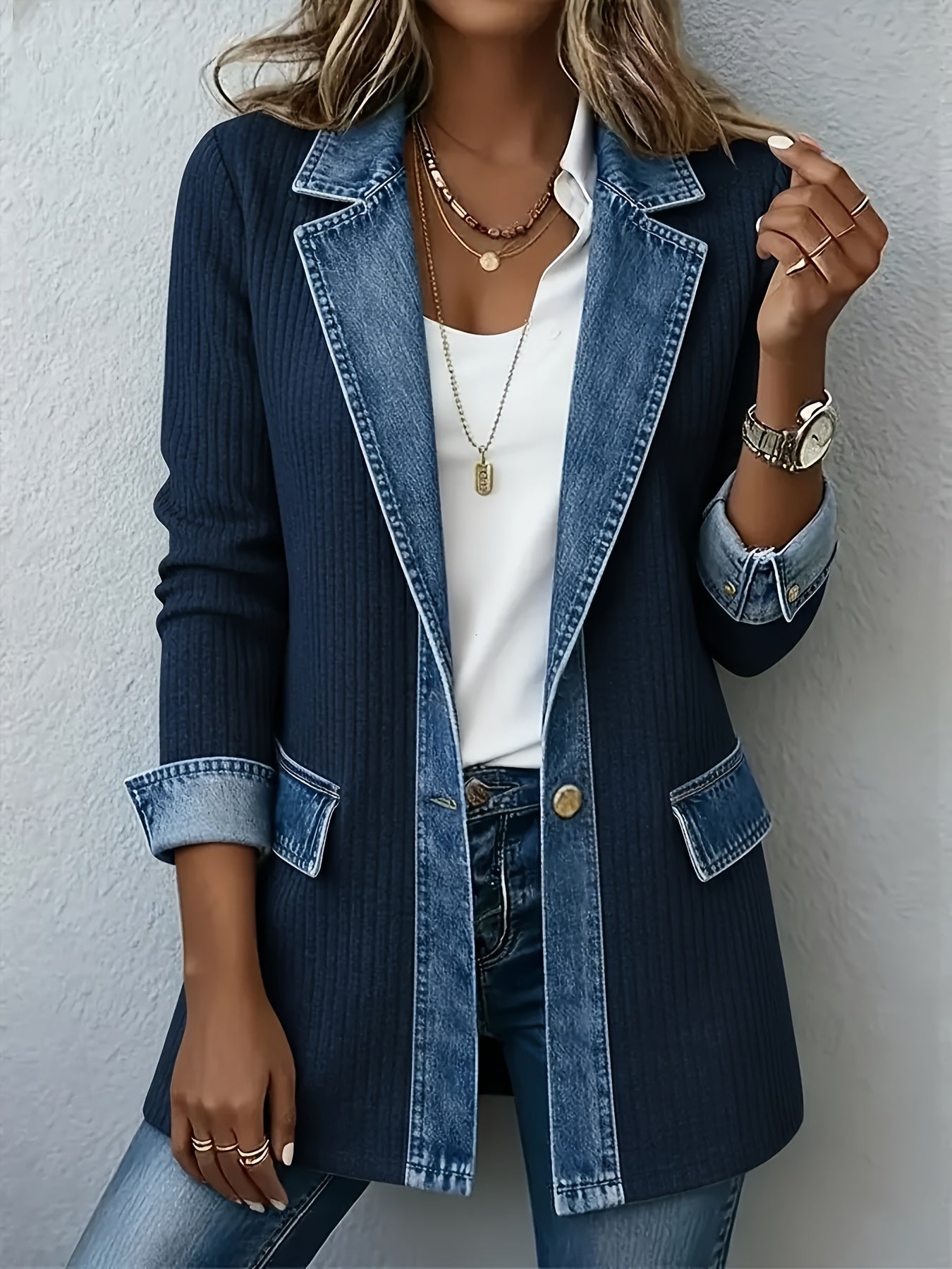Damen Blazer im modernen Denim-Look – Eleganter Business & Casual Blazer für Alltag und Büro