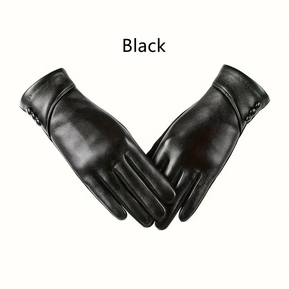 Schwarze Handschuhe mit Zierknöpfen Touchscreen-kompatibel