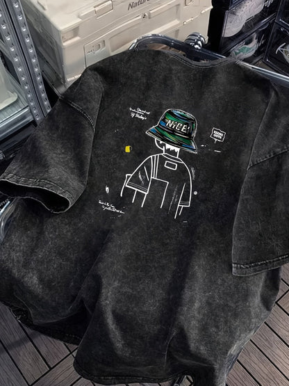 Herren Streetwear T-Shirt mit Grafik und Bucket Hat Print – Urban Style