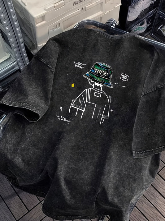 Herren Streetwear T-Shirt mit Grafik und Bucket Hat Print – Urban Style
