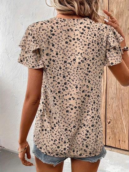 Damen Bluse mit V-Ausschnitt und Rüschenärmeln – Eleganter Sommer Stil für Freizeit und Alltag