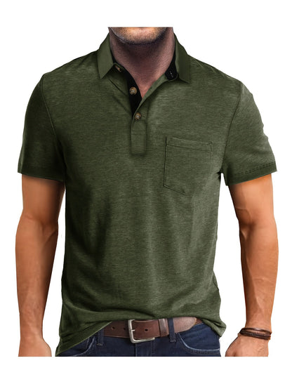 Herren Poloshirt mit Brusttasche und Kontrast-Kragen