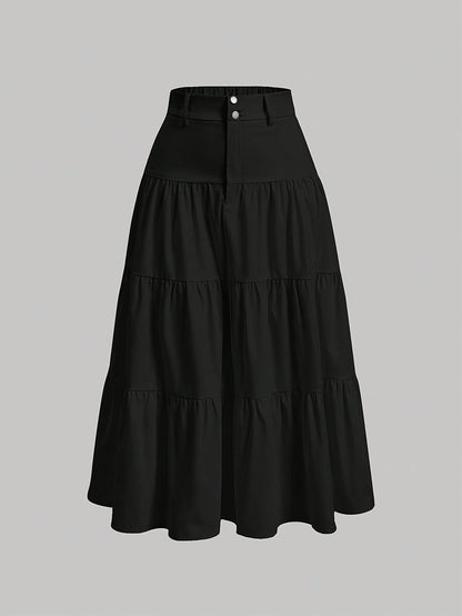 Damen Maxirock Elegant Stufenrock mit Hohem Bund für Alltag und Freizeit