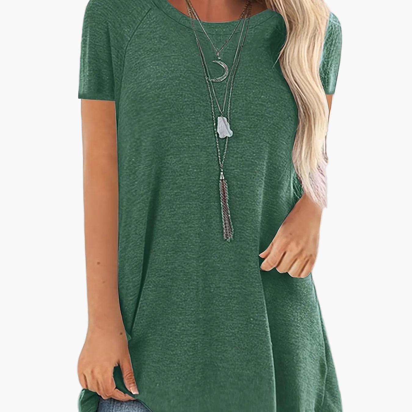 Damen Tunika T-Shirt mit kurzen Ärmeln und lockerem Schnitt – Bequemes Freizeit-Oberteil für Alltag und Büro