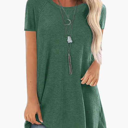 Damen Tunika T-Shirt mit kurzen Ärmeln und lockerem Schnitt – Bequemes Freizeit-Oberteil für Alltag und Büro