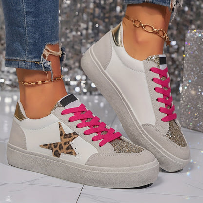 Damen Sneaker mit Glitzerstern – Modische Freizeitschuhe für Alltag & Party