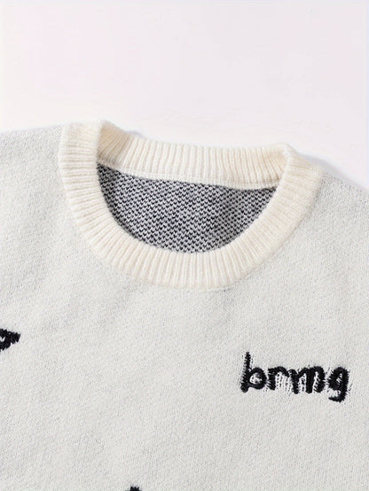 Unisex Strickpullover Rundhals mit Weltall-Muster & Sternen