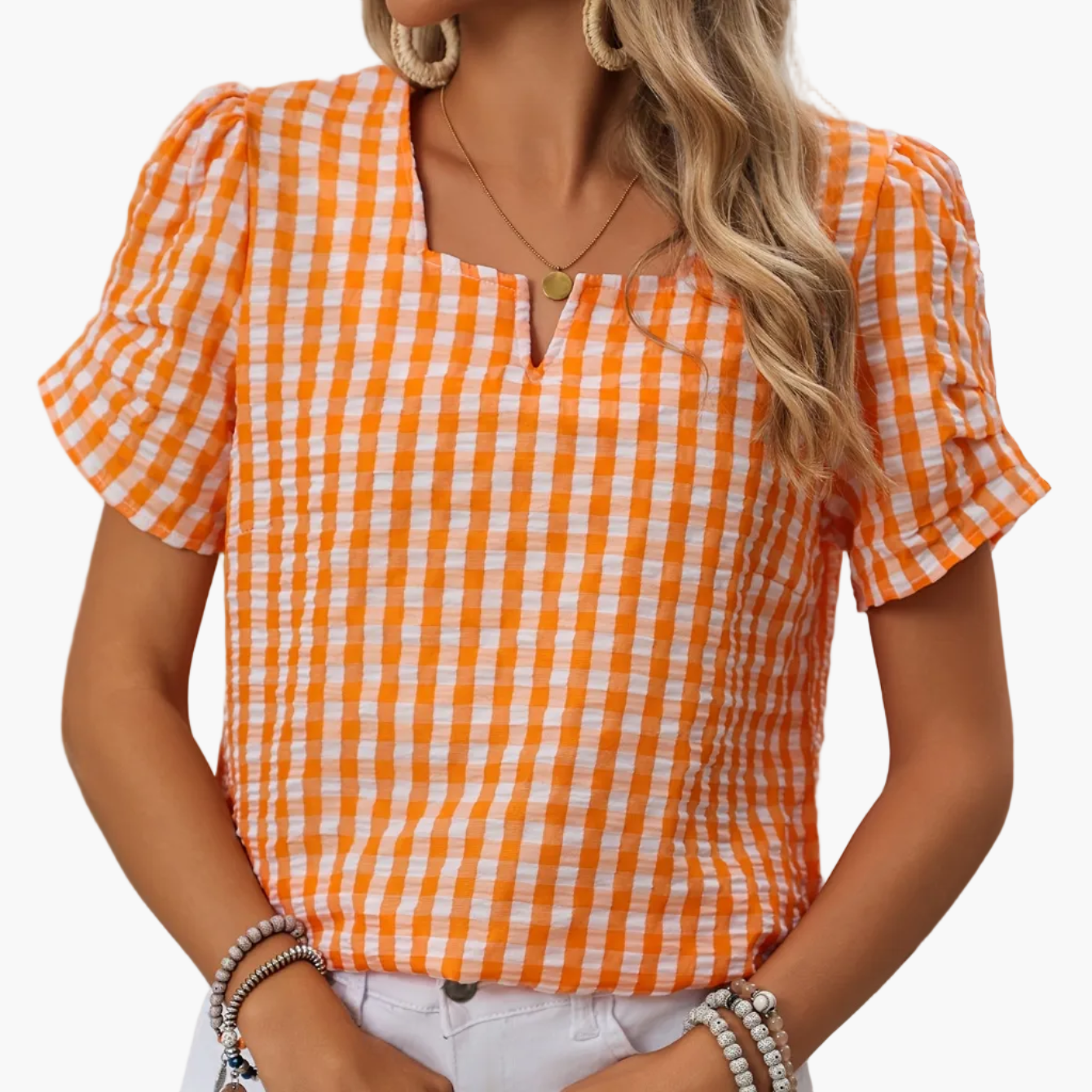 Damen Bluse im eleganten Vichy-Karo Stil mit Kurzarm – Perfekt für Freizeit und Alltag
