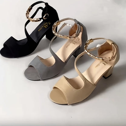 Damen High Heels Sandaletten mit Blockabsatz und Knöchelriemen – Elegante offene Abendschuhe für festliche Anlässe