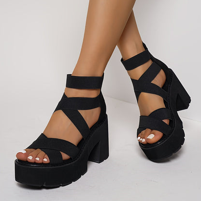 Damen Chunky Plateau Sandalen mit Blockabsatz und Riemen – Trendige High Heels für Alltag und Party