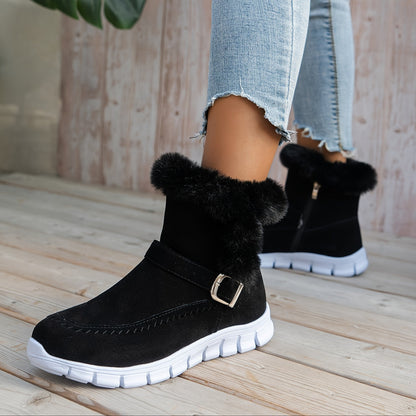 Damen Winterstiefeletten mit Futter, Schnalle und Kunstpelzbesatz