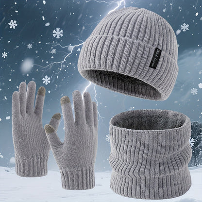 Winter Set Beanie Mütze Strickschal & Handschuhe mit Touchscreen-Funktion