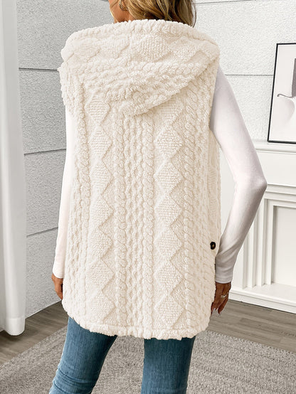 Damen Strickweste mit Kapuze und Knöpfen – Eleganter Lagenlook für Alltag und Freizeit