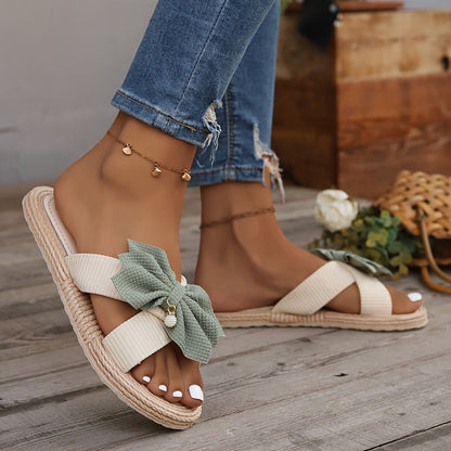 Damen Vintage Sommerschlappen mit großer Schleife – Bequeme Freizeitsandalen für Alltag und Urlaub