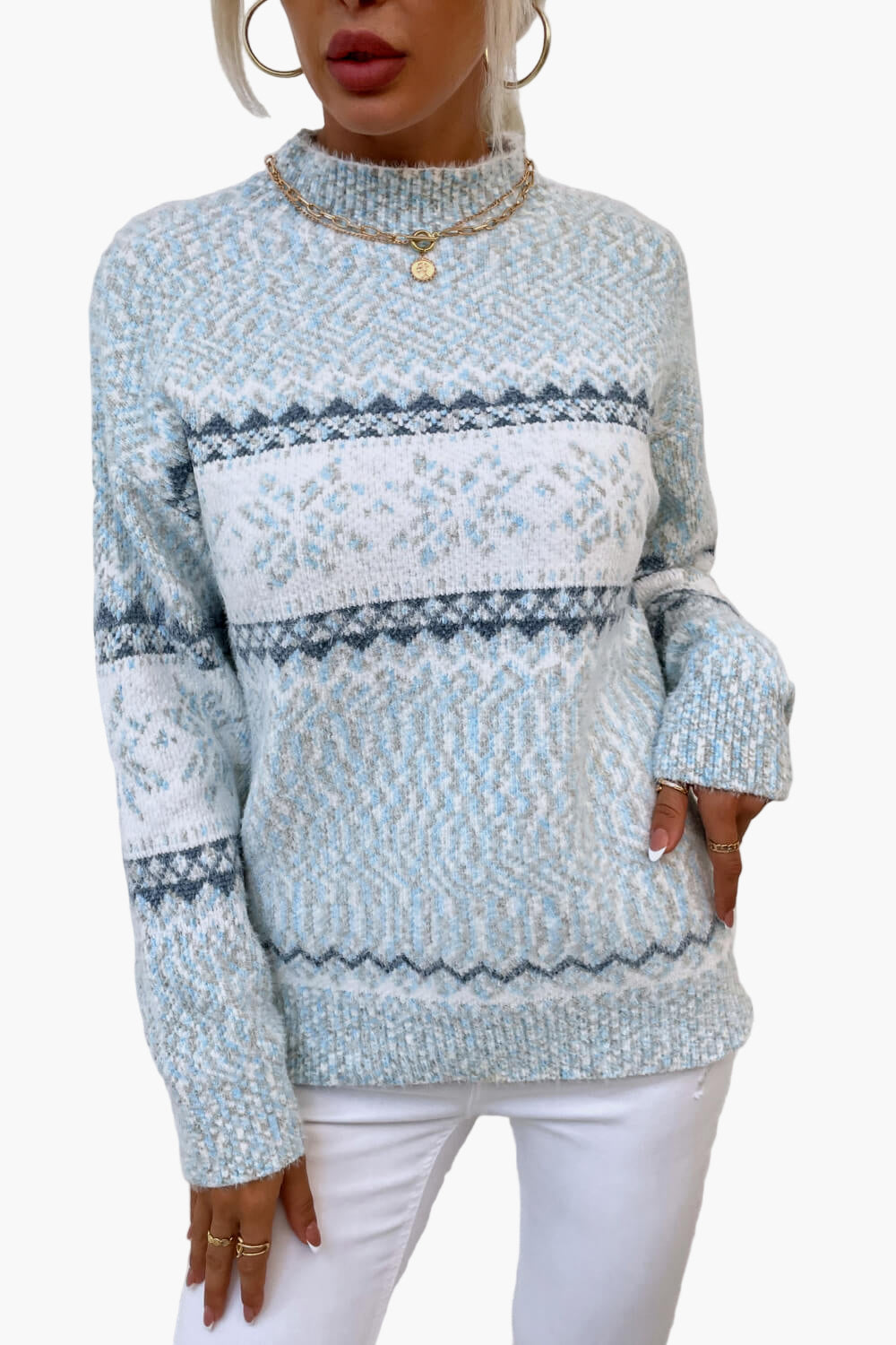 Damen Strickpullover mit Norwegermuster – Winterlicher Freizeit-Look, Komfort Fit