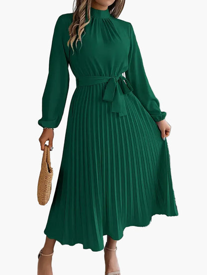Damen Midikleid mit Faltenrock und Bindegürtel – Eleganter Alltags- und Büro-Look