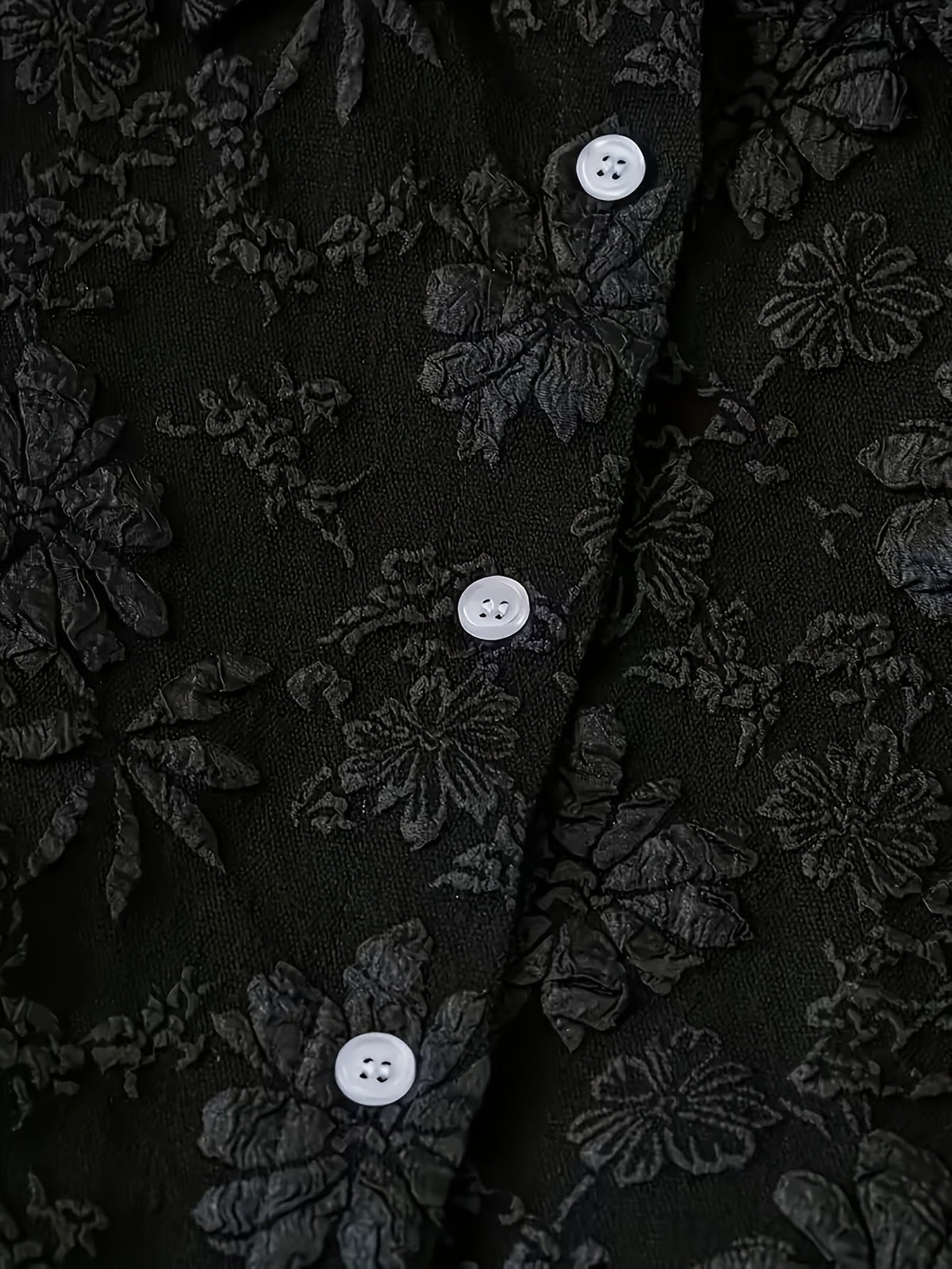 Damen Crop Bluse Schwarz Langarm Blumenmuster Strukturiert