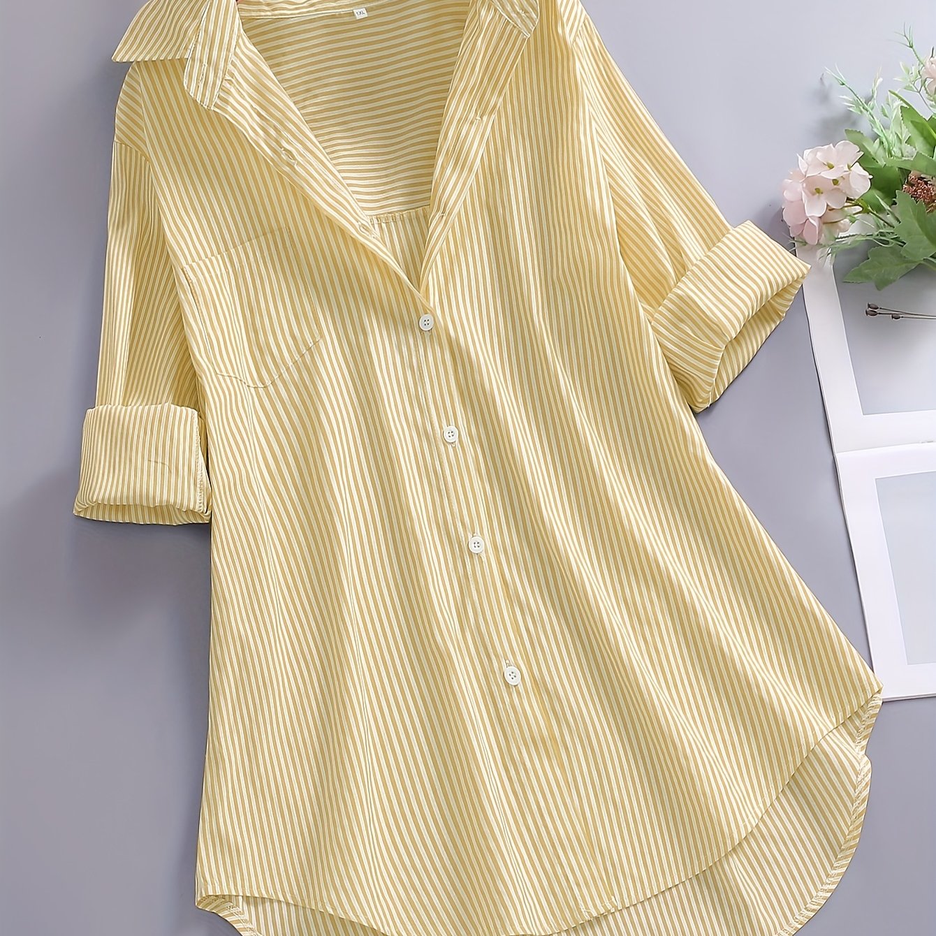 Damen Business Freizeithemd mit Streifenmuster – Elegantes Oversize Blusenshirt für Büro & Alltag