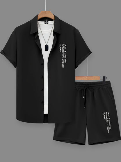 Herren Sommer Freizeit Set mit Motivdruck – Shirt und Shorts, Modernes 2-teiliges Outfit für Alltag & Urlaub