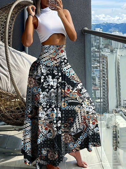 Damen Maxirock mit tropischem Print – Eleganter Boho-Stil für Sommer und Urlaub