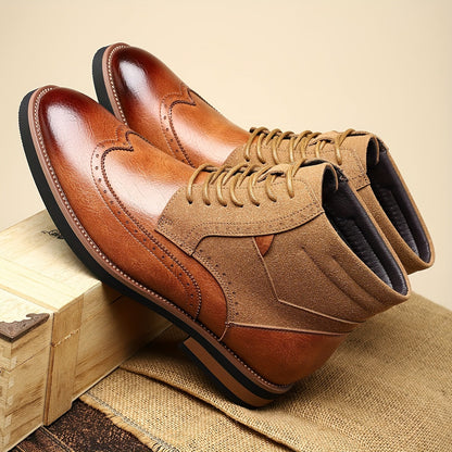 Herren Brogue Stiefel mit Schnürung, Ankle-High, Zweifarbiger Look